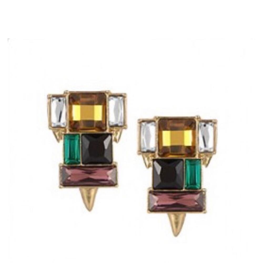 Sam Edelman Crystal Cluster Jewel tone Statement Earring Retro Jewelry 80s 90s